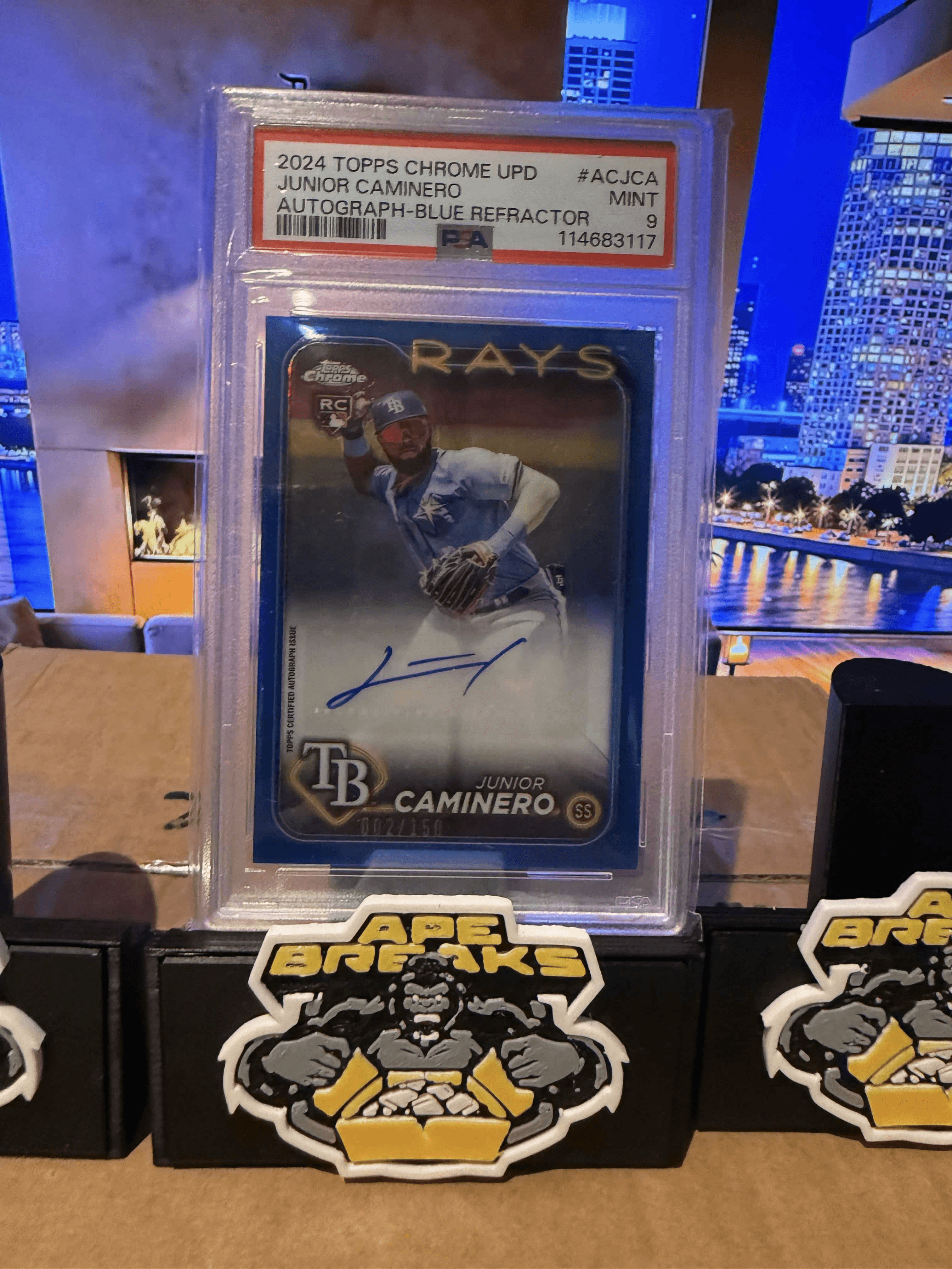 2024 Topps Chrome Update Junior Caminero Blue refractor auto psa 9