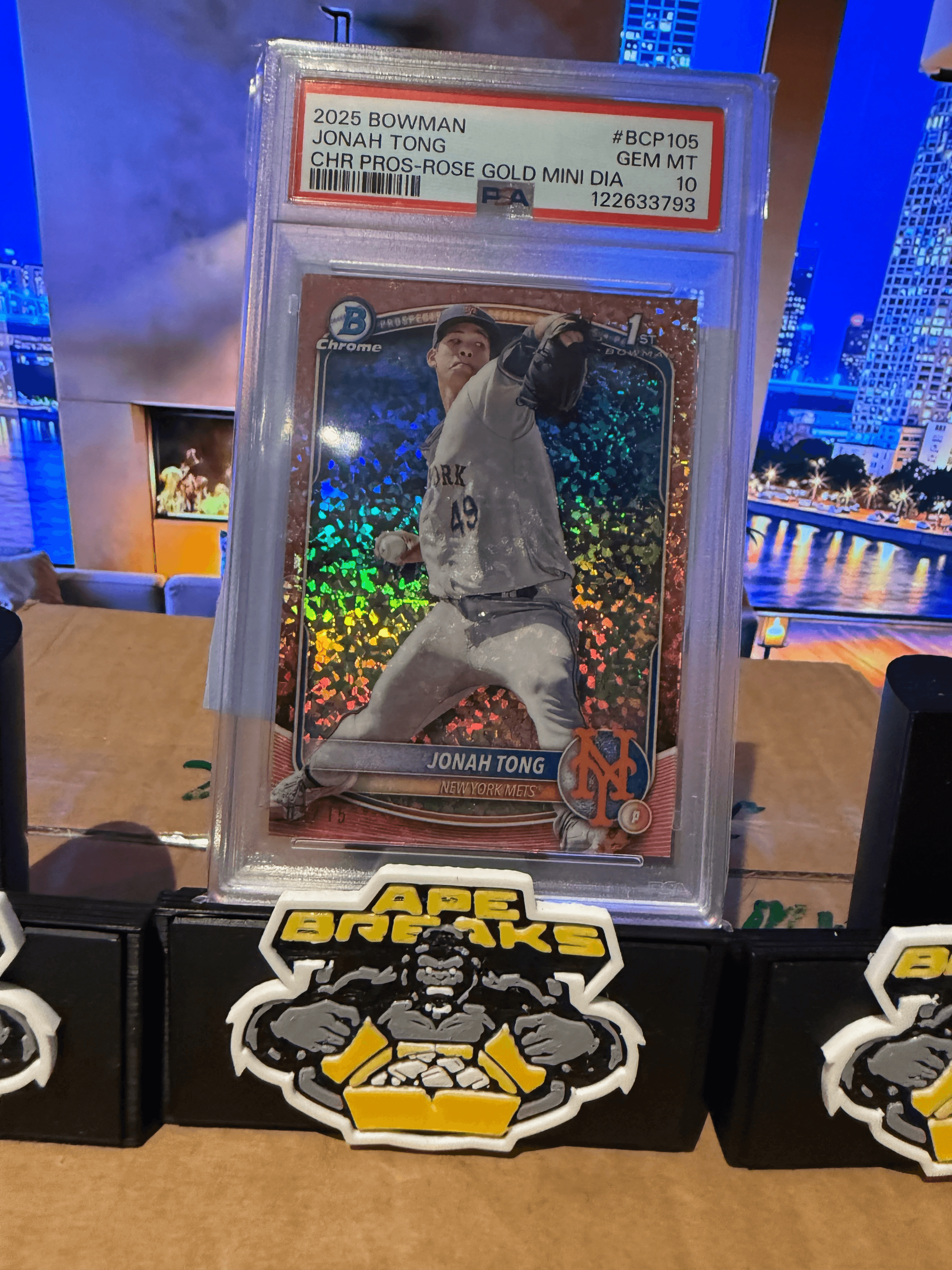 2025 Bowman Jonah Tong Rose gold mini diamond /15 PSA 10